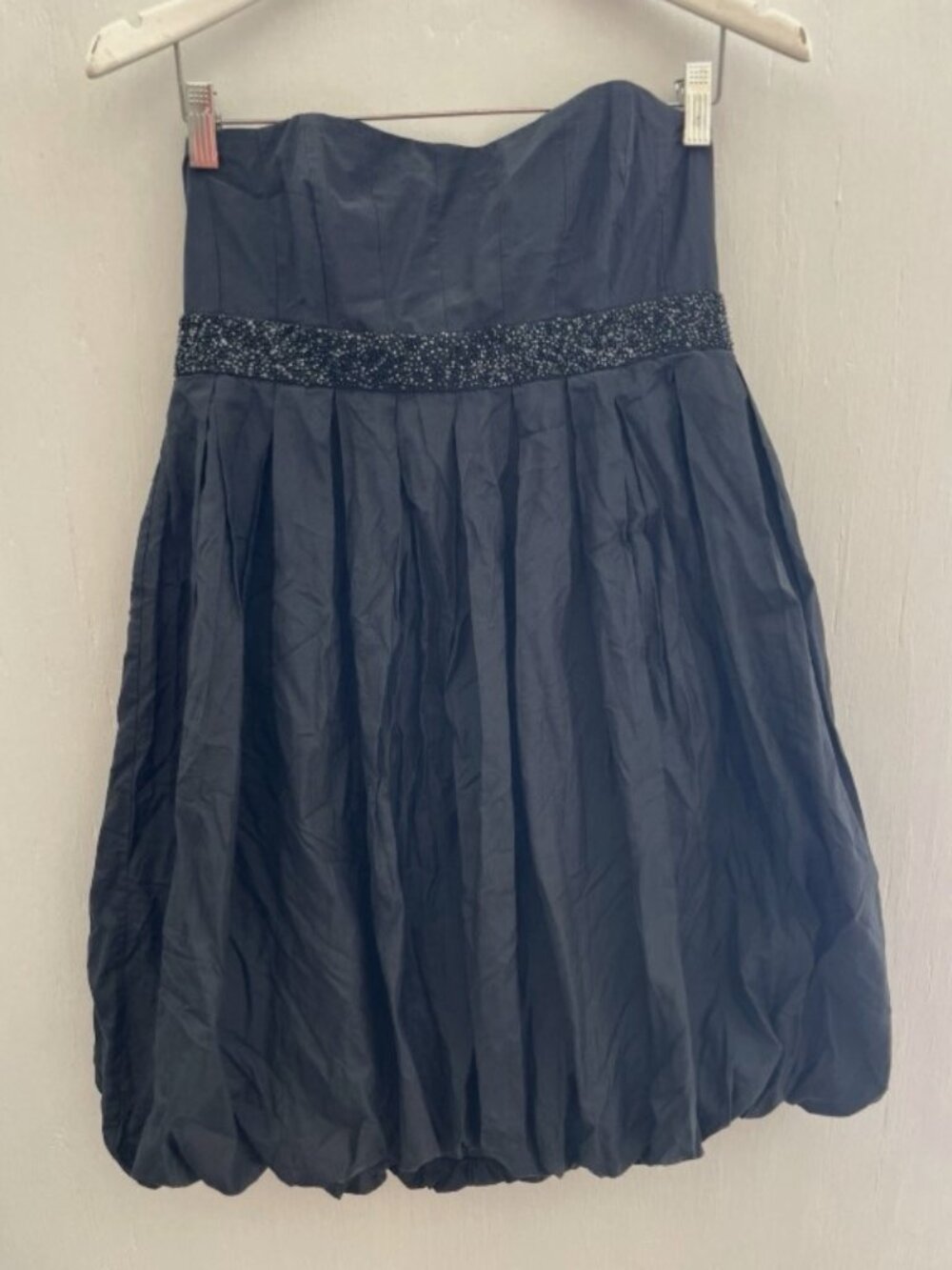 LAUNDRY SHELLI SEGAL Y2K Black Silk Strapless Bubble Hem Dress Beaded Party 1